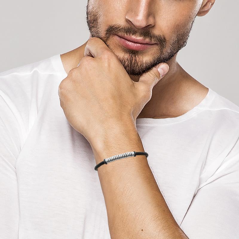 Herrenarmband aus Silber mit schwarzem Kordel – Zeitlose Eleganz für den modernen Mann