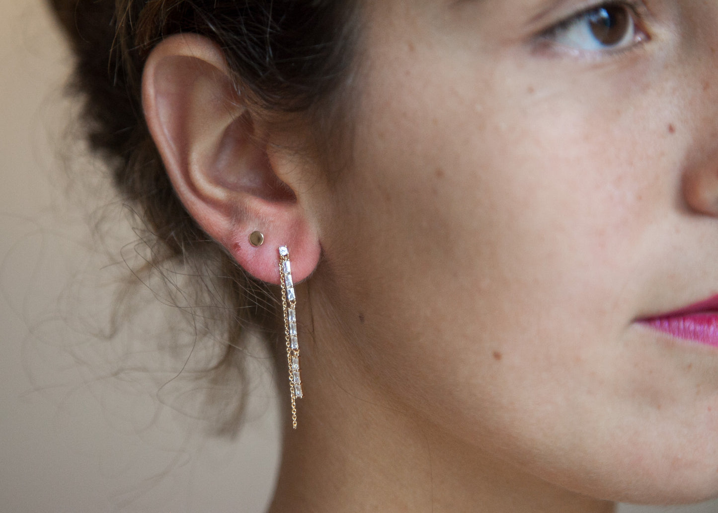 Ohrringe Ohrstecker Paar hängend doppel -16K Vergoldet
