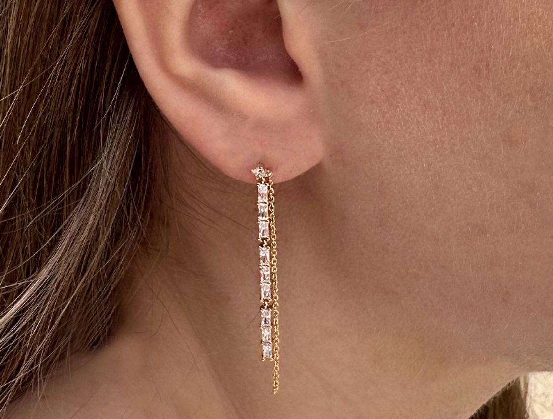 Ohrringe Ohrstecker Paar hängend doppel -16K Vergoldet