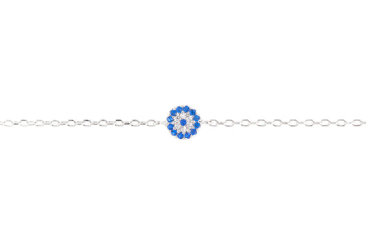 Silbernes Armband mit blauem Auge und Zirkonen
