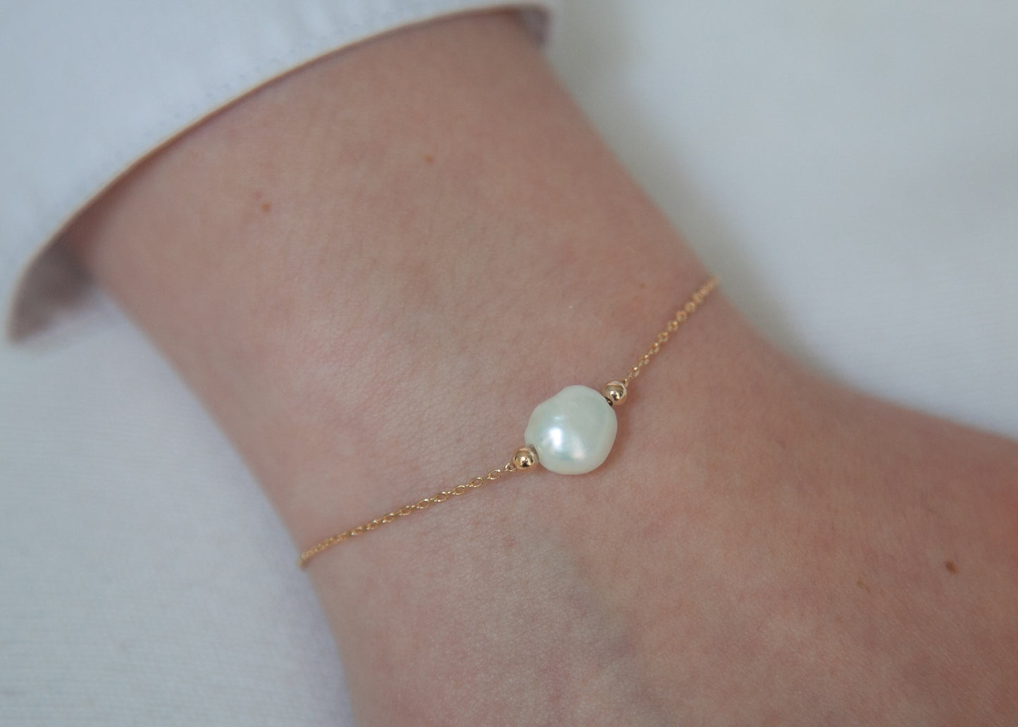 Armband mit Süßwasser-Zuchtperle vergoldet - Armband mit weißer Perle
