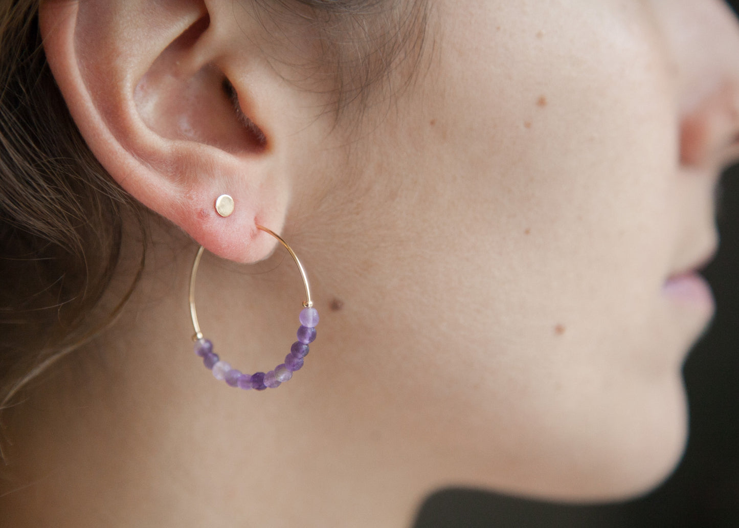 Creolen Ohrringe mit Edelsteinen Vergoldet, Edelstein Schmuck für Damen