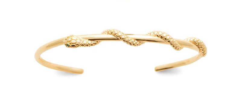 Vergoldeter Armreif mit ineinandergreifendem Schlangenmotiv – Symbolische Eleganz