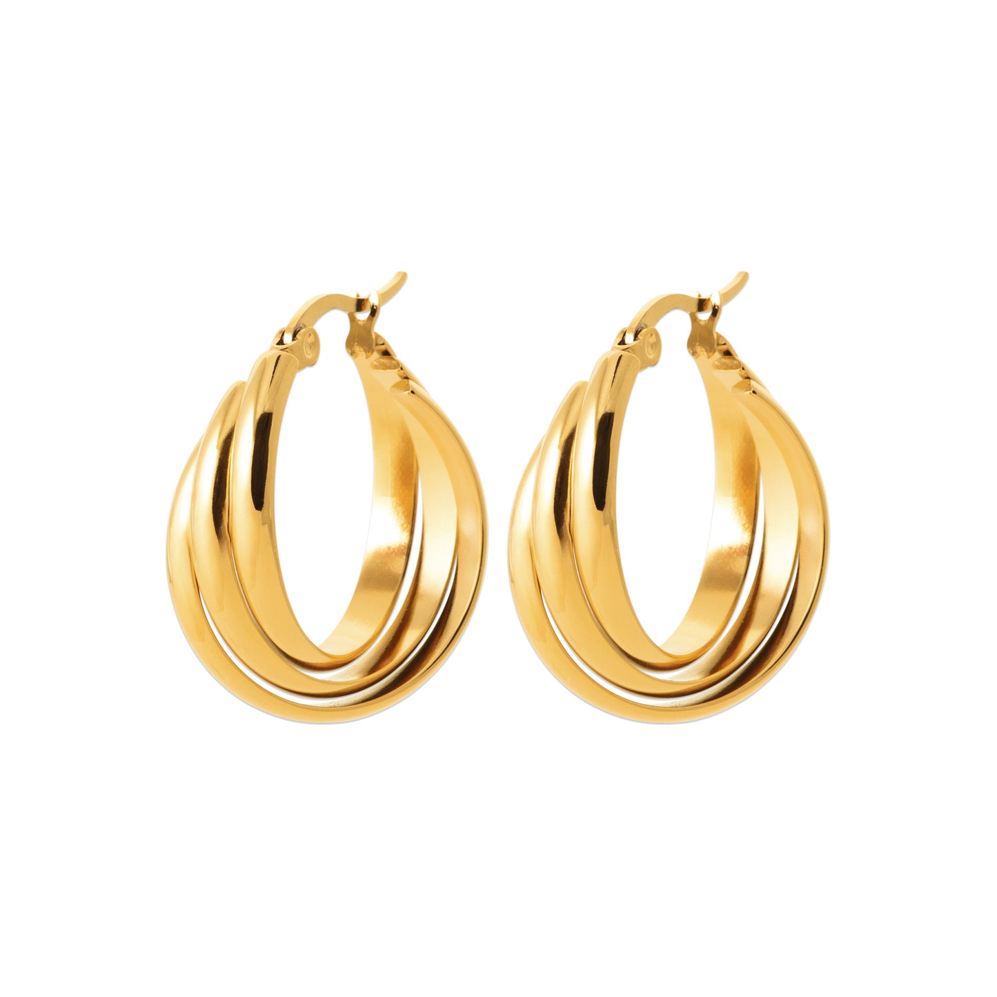Goldene Creolen aus Edelstahl mit geriffeltem Design