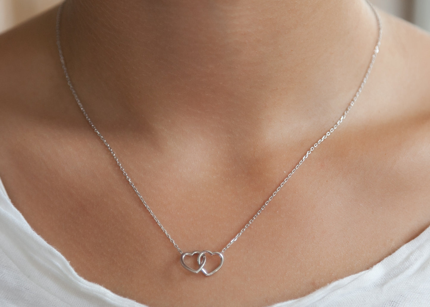 Kette 2 Herzen aus Silber - Herzenskette für Damen