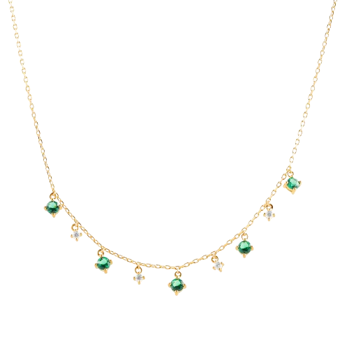 Kette Mit 9 Zirkonia-Steinchen - 18K vergoldet