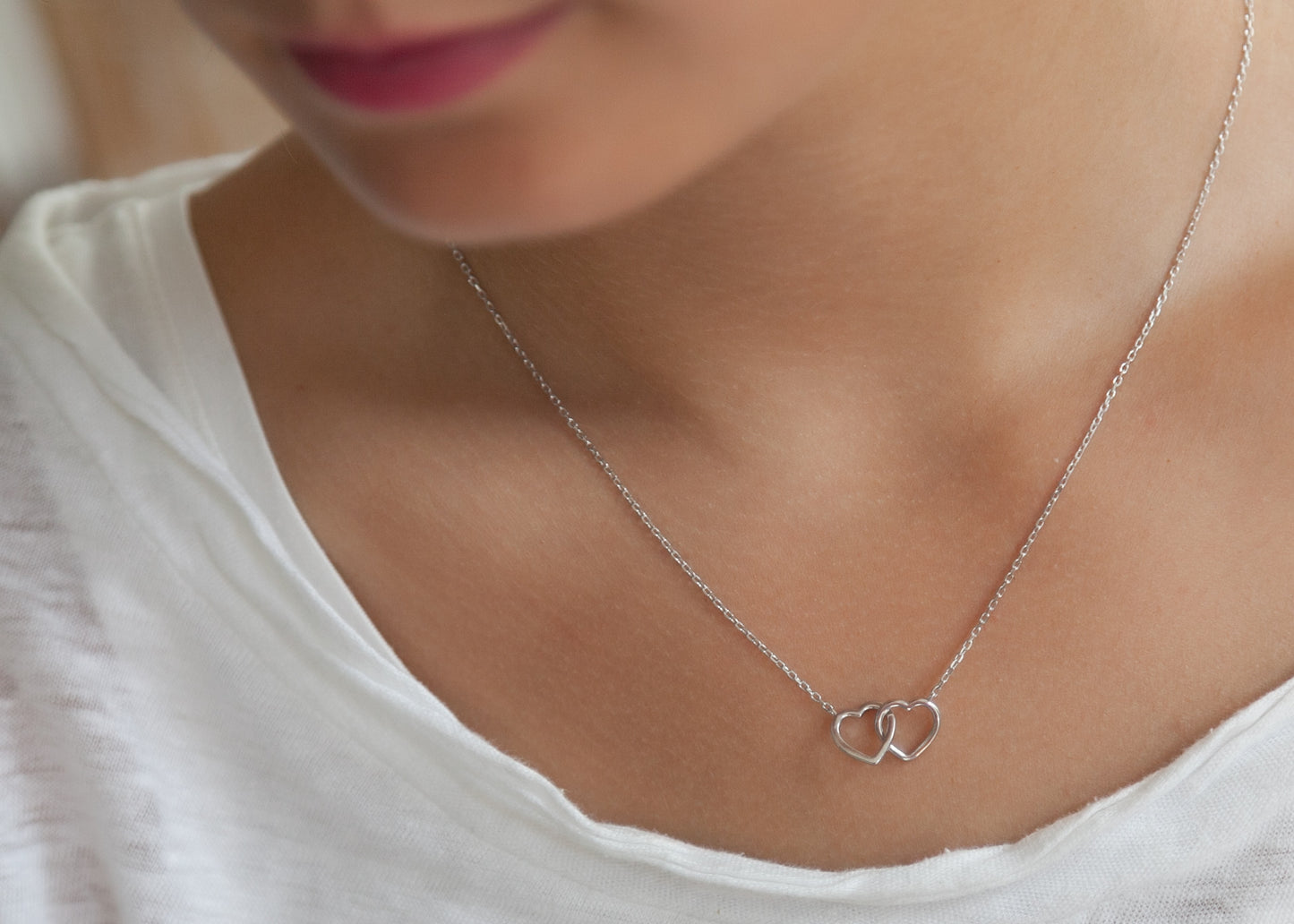 Kette 2 Herzen aus Silber - Herzenskette für Damen