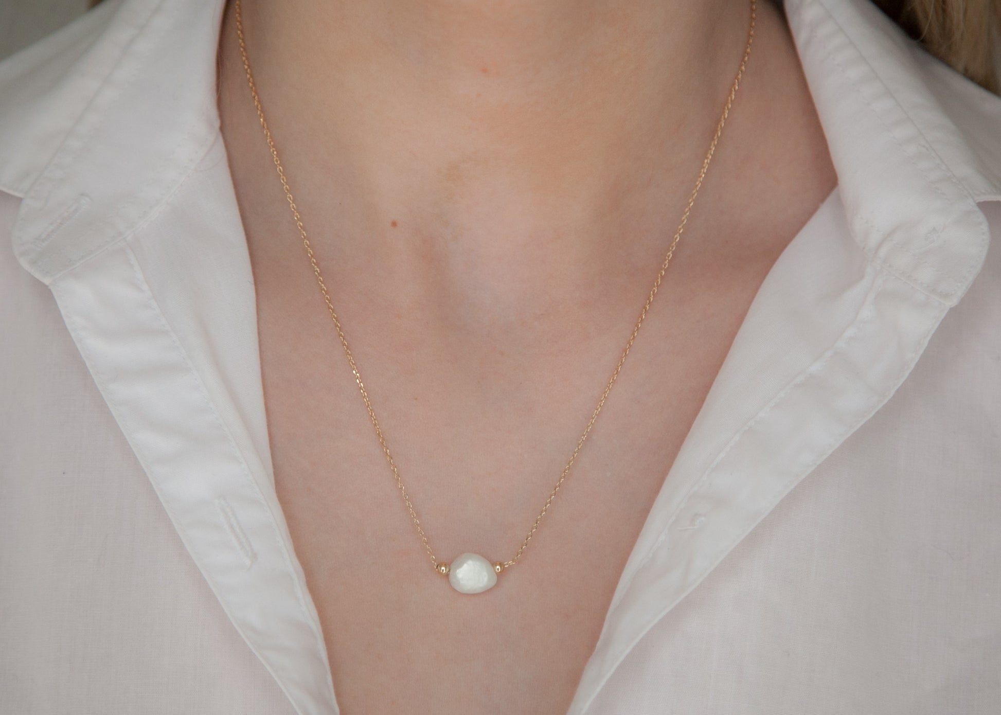 Kette mit Süßwasser-Zuchtperle vergoldet - Kette mit weißer Perle