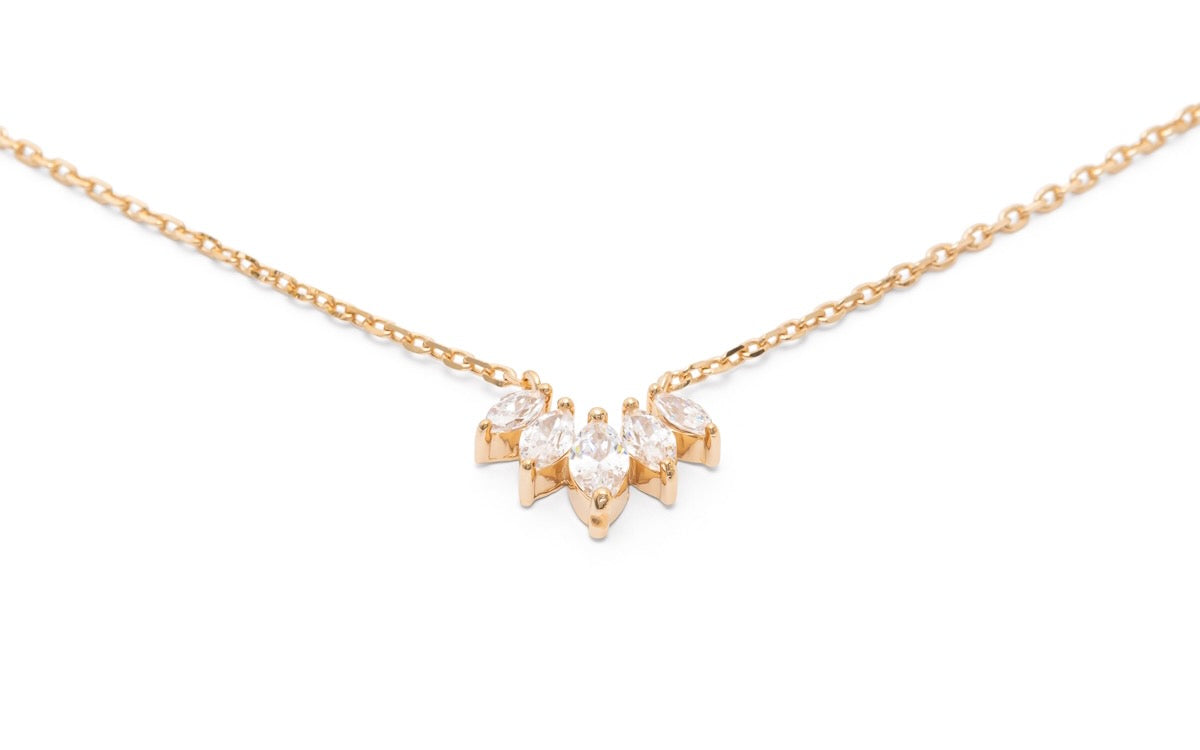 Kette Vergoldet Anhänger 5 Zirkonia Gefasst - Halskette für Damen