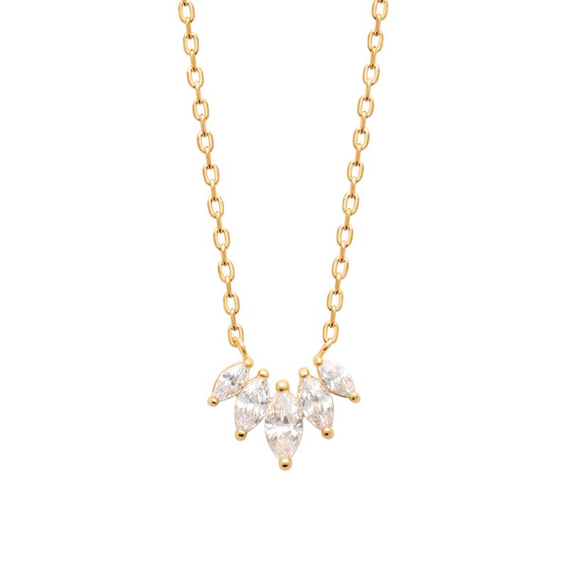 Kette Vergoldet Anhänger 5 Zirkonia Gefasst - Halskette für Damen