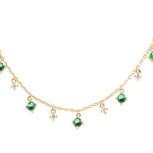 Kette Mit 9 Zirkonia-Steinchen - 18K vergoldet