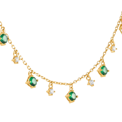Kette Mit 9 Zirkonia-Steinchen - 18K vergoldet