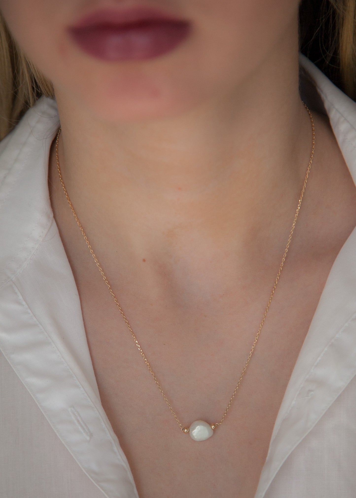 Kette mit Süßwasser-Zuchtperle vergoldet - Kette mit weißer Perle