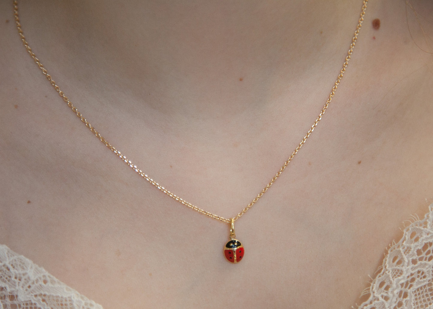 Marienkäfer-Anhänger Halskette – Vergoldet | Glücksbringer in Rot & Gold