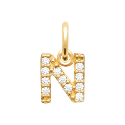 Buchstabenanhänger mit Zirkonia 16 Karat Vergoldet N