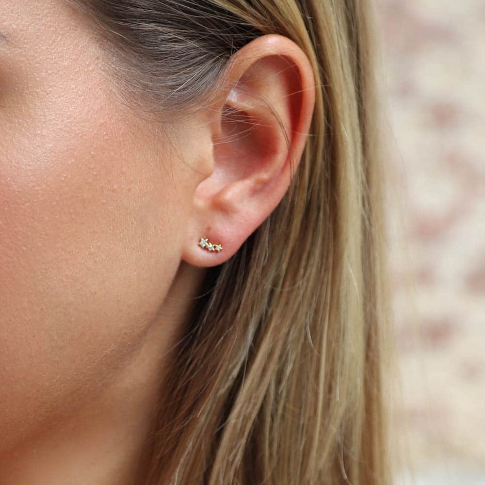 Vergoldete Stern Ohrstecker – Trio-Sterne mit Zirkonia, filigran & funkelnd