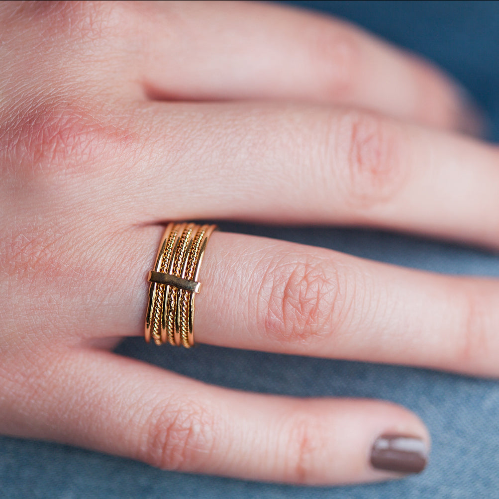 Wochenring mit 7 Einzelringen | 16Karat vergoldet