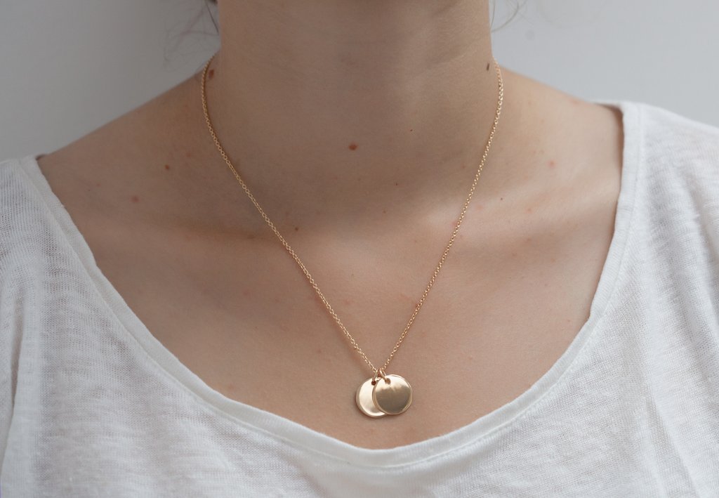 Zwei Runde Plättchen Kette - 16 Karat vergoldet
