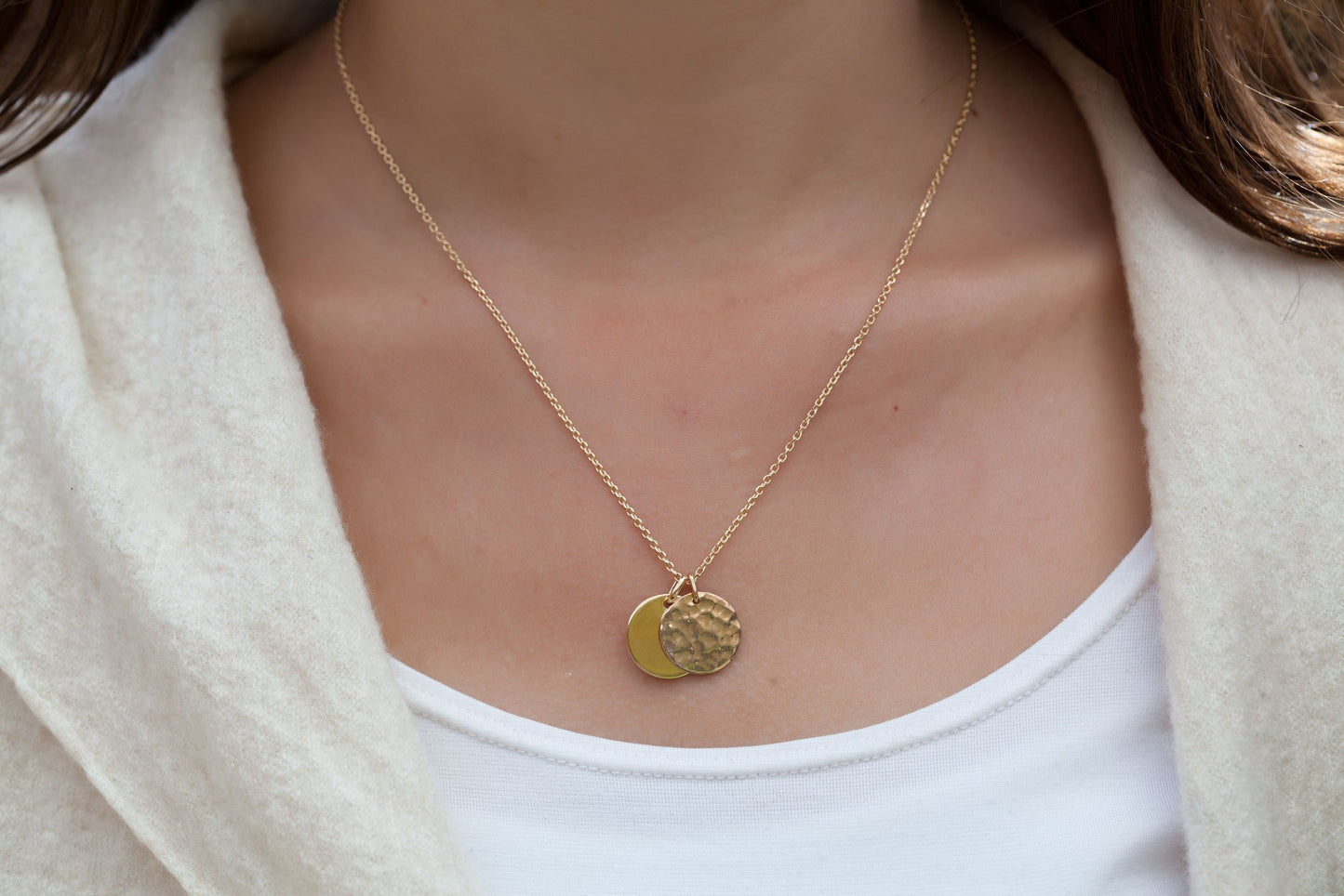 2 Runde Plättchen Kette - 16 Karat vergoldet