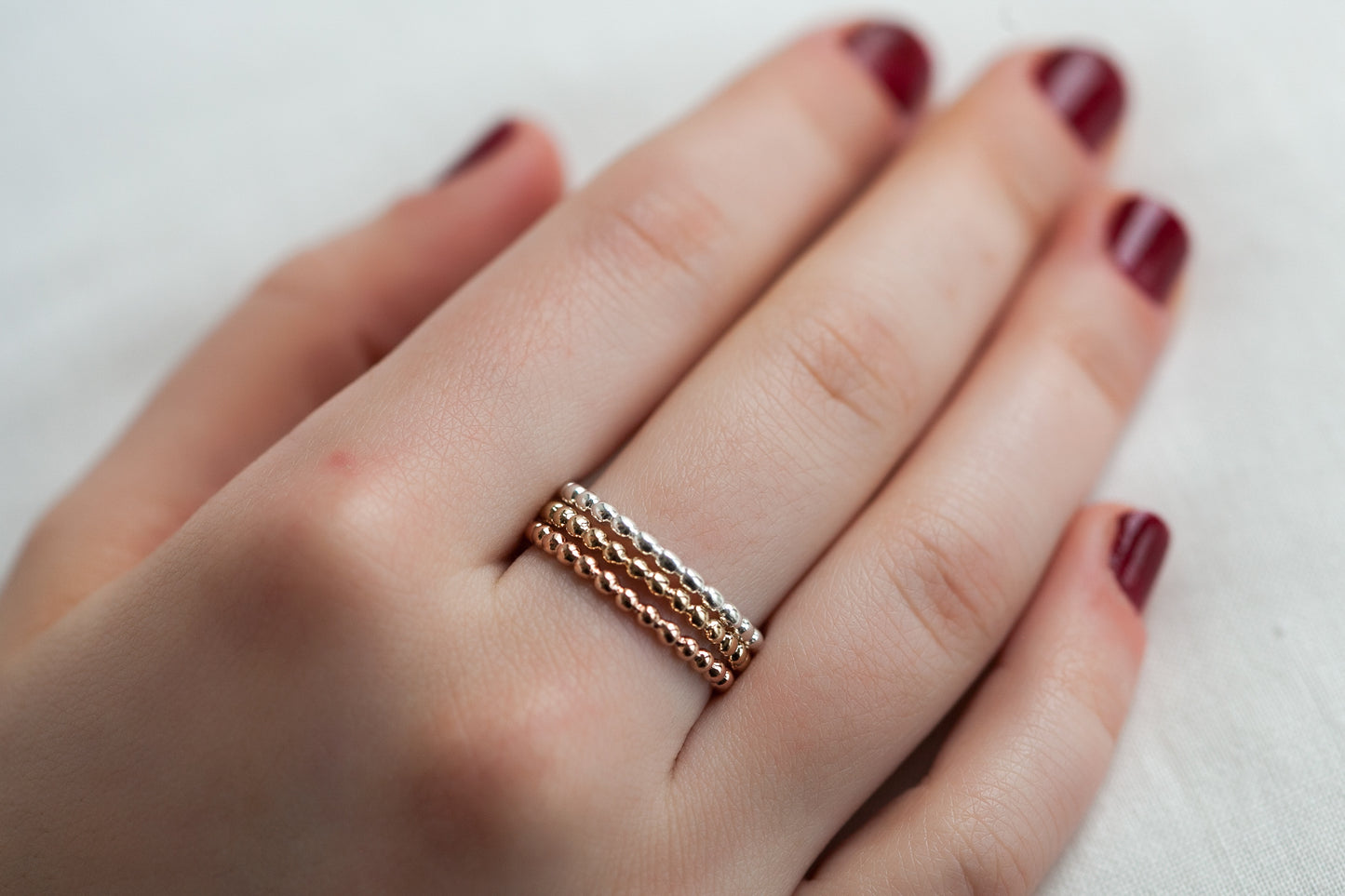 3er Ringe-Set "Kügelchen" aus Silber und vergoldet