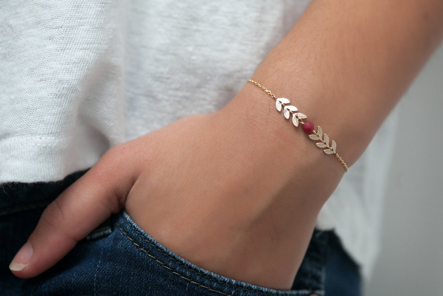 Armband mit Blättern mit Perle - 16Karat vergoldet