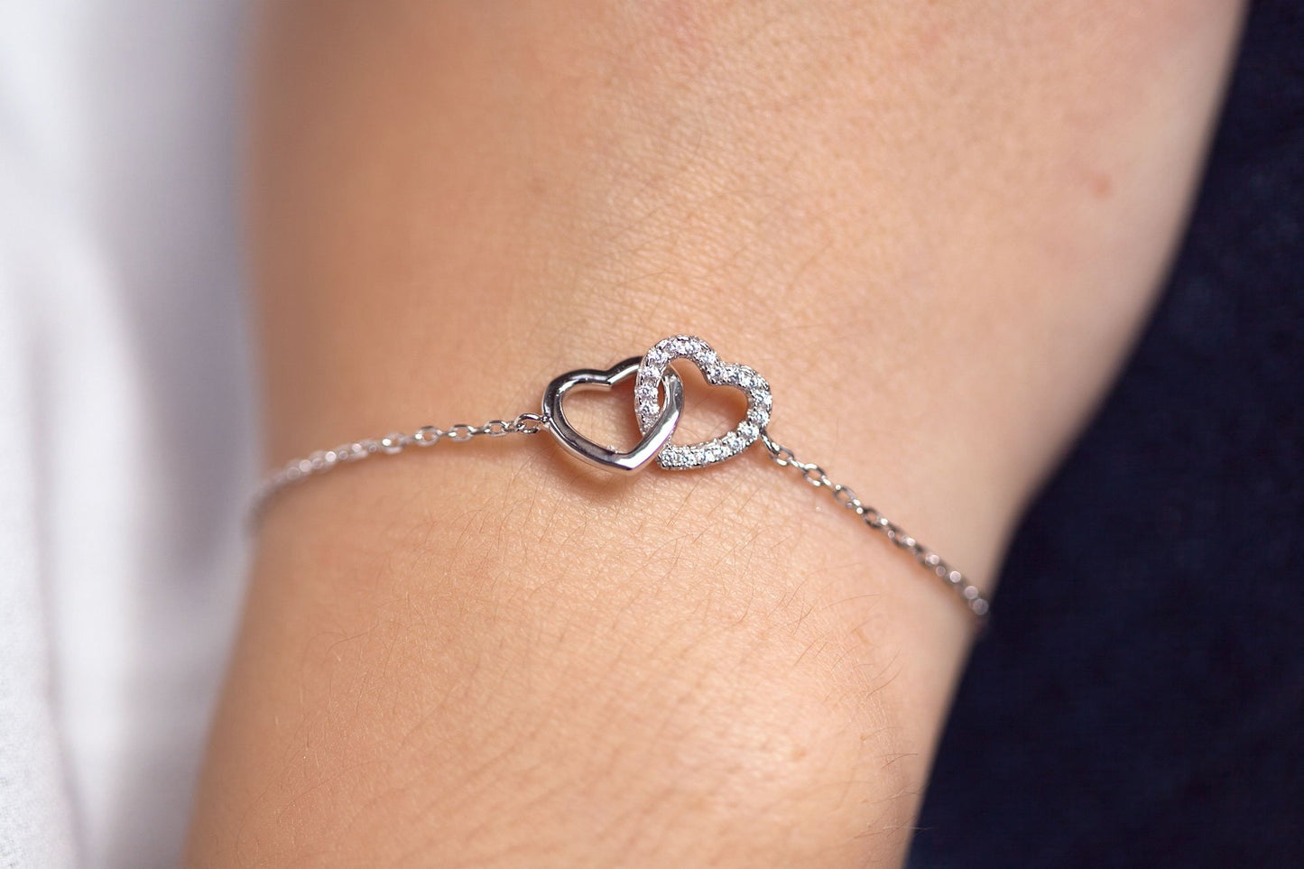 Armband zwei Herzen aus Silber mit Zirkonia