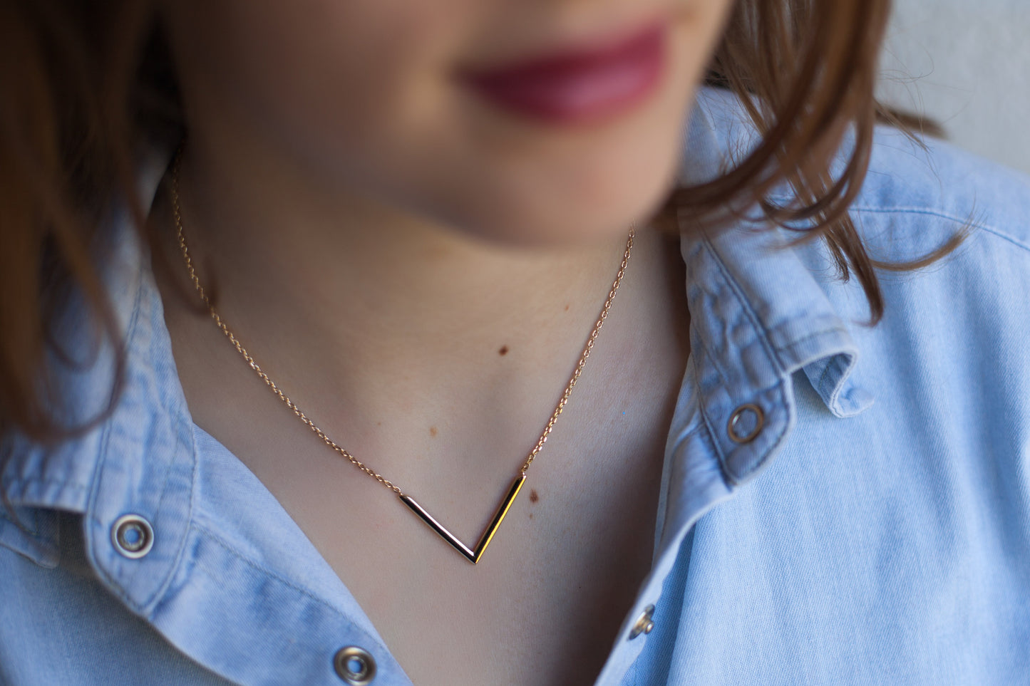 Geometrische Kette mit Anhänger V-Kette Vergoldet