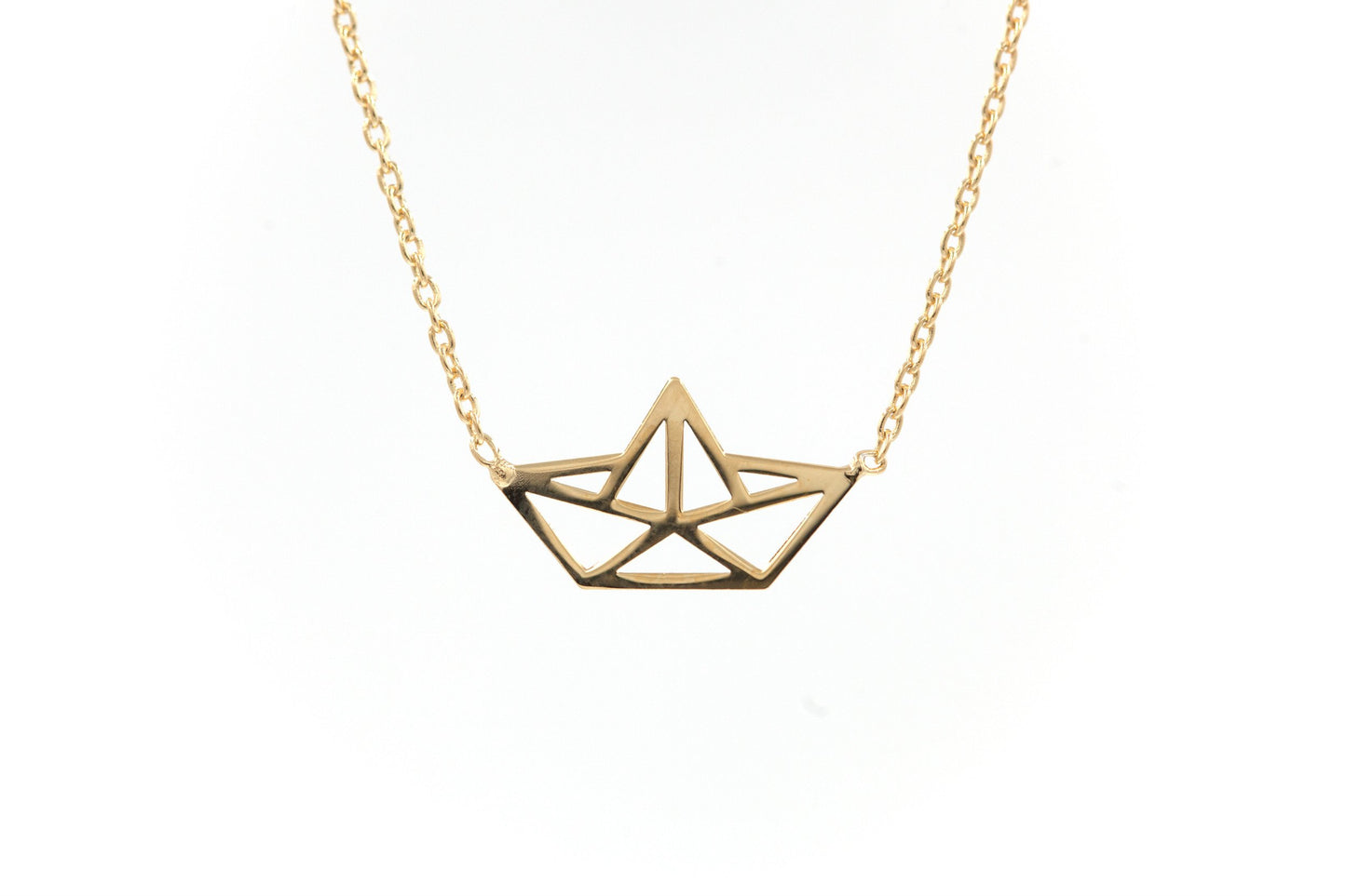 Kette mit Origami Papierschiff - 16 Karat vergoldet