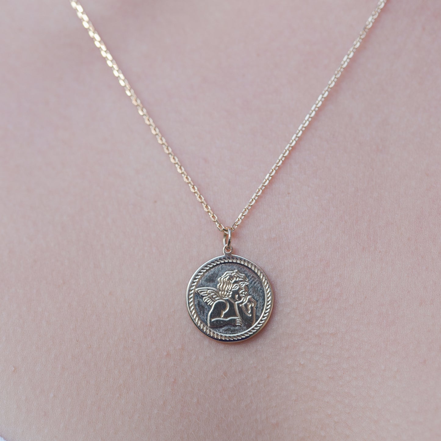 Kette mit Engel Schutzengel Medaillon - 16Karat vergoldet