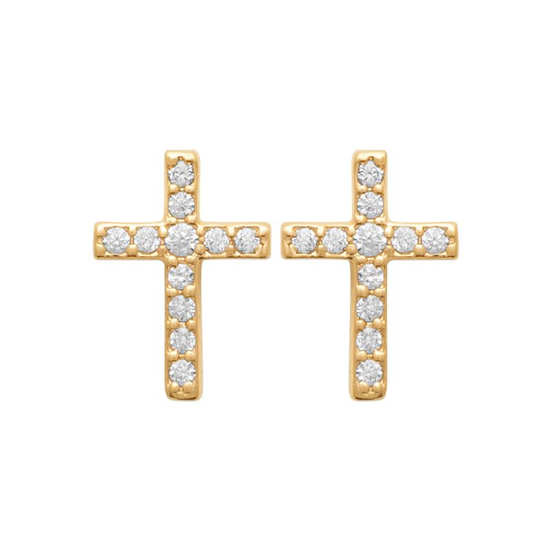 Kreuz Ohrstecker mit Zirkonia - Vergoldet