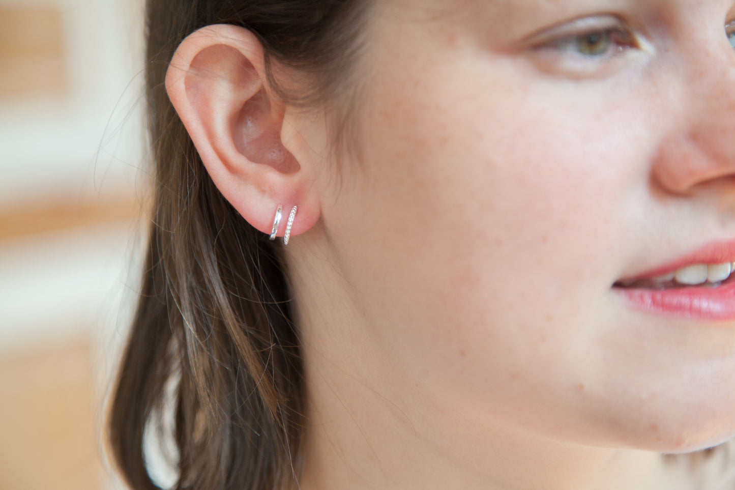 Ohrringe Creolen Doppel Stecker aus Silber