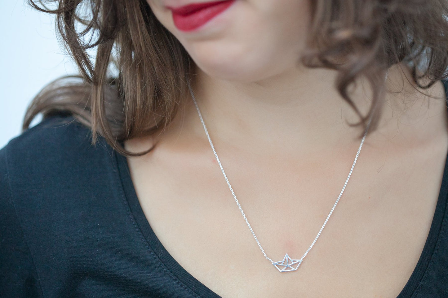 Kette mit Origami Papierschiff - 925er Silber