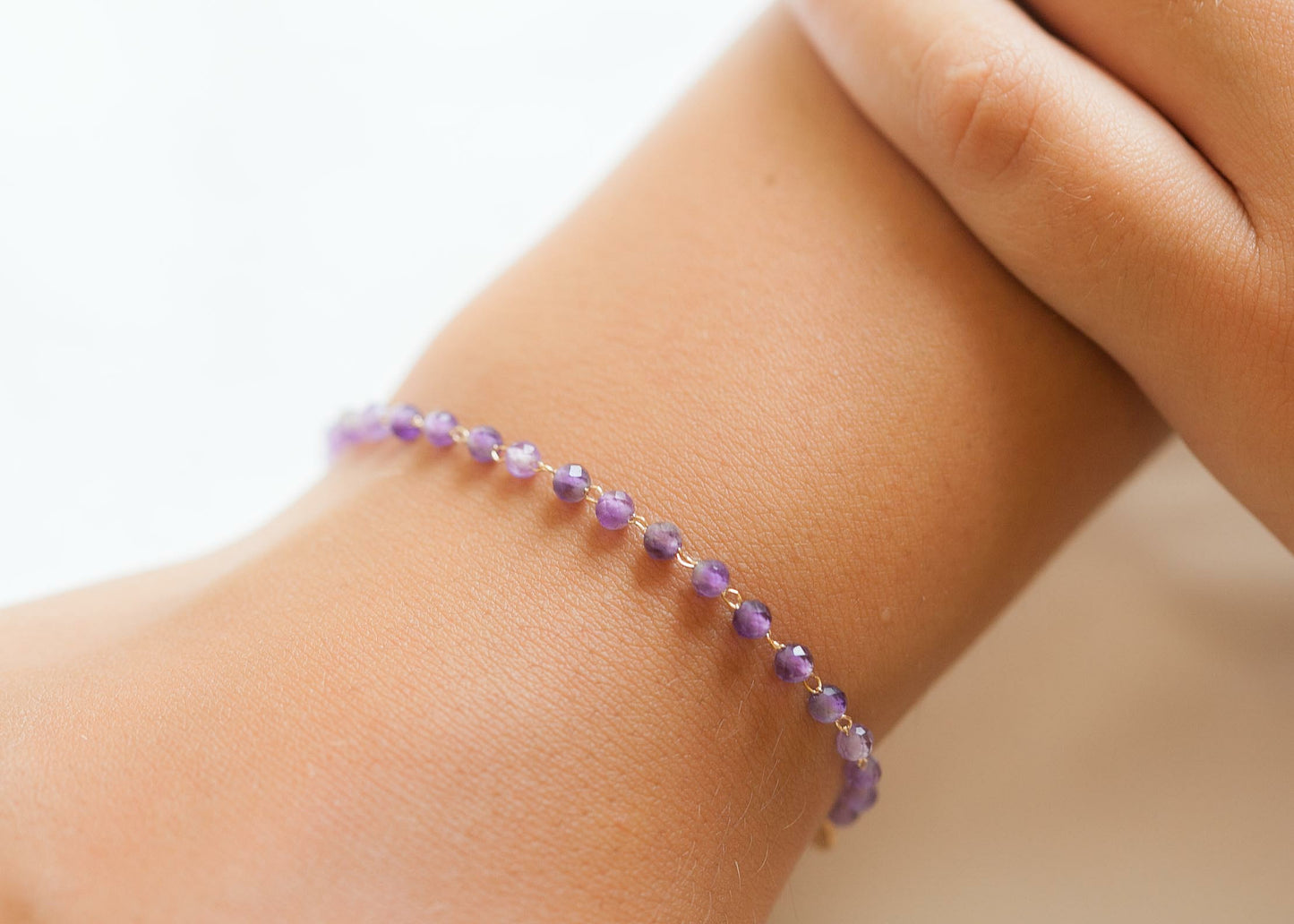 Armband echte Amethyst-Edelsteine - 16K vergoldet