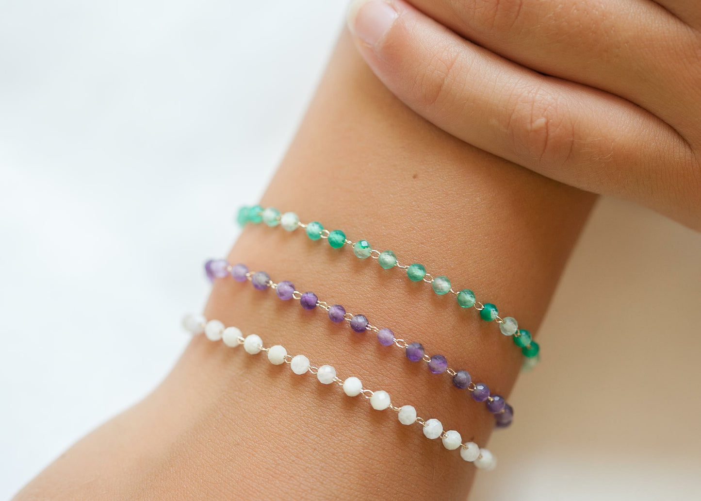 Armband echte Amethyst-Edelsteine - 16K vergoldet