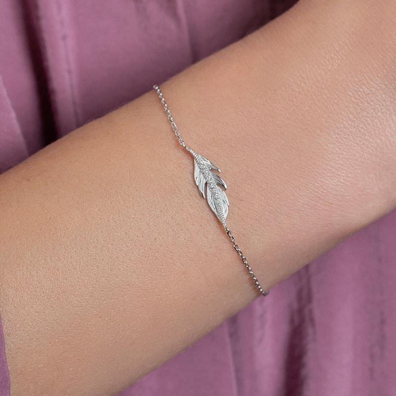 Armband mit Feder aus echtem Silber