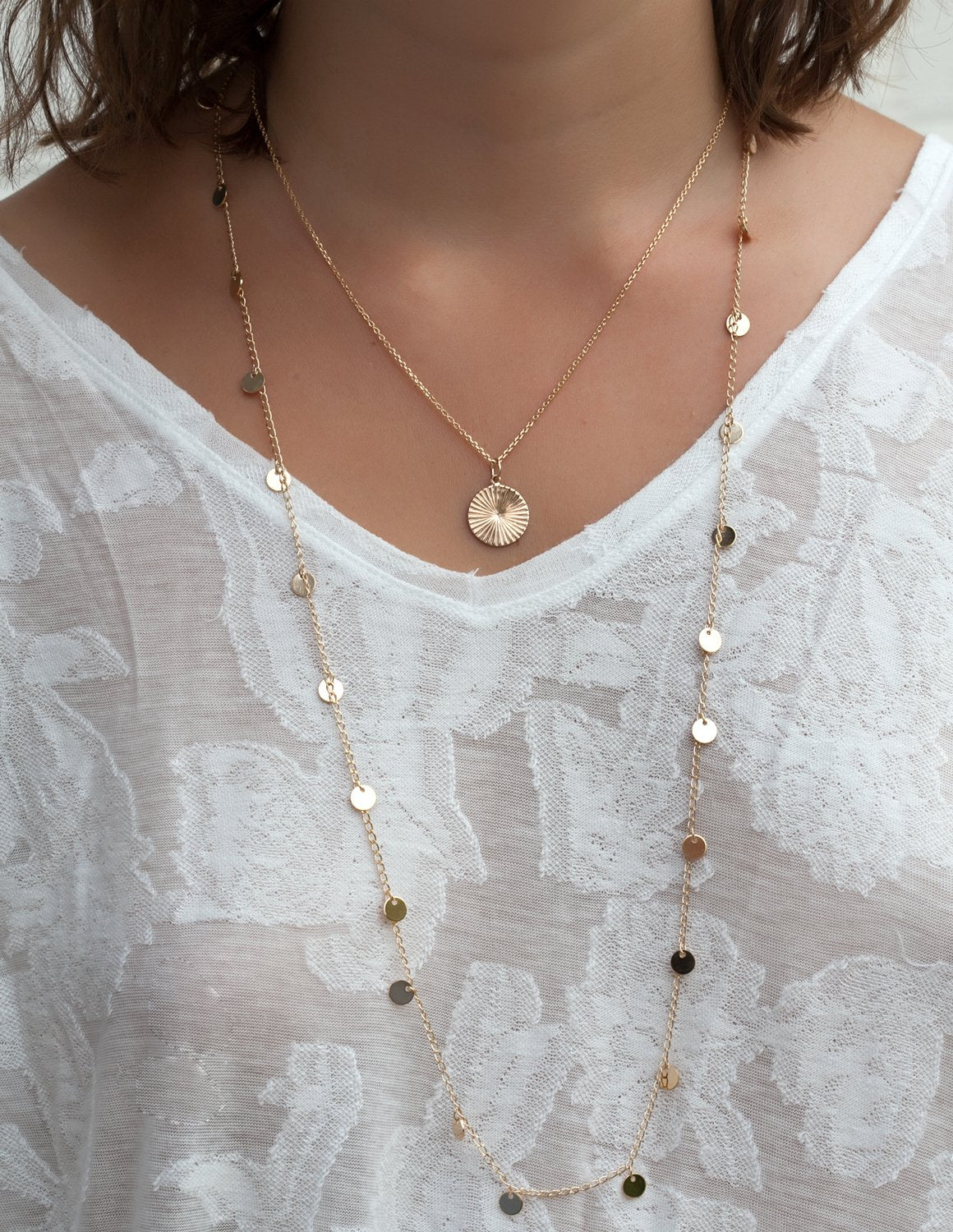 Lange Plättchenkette vergoldet - Boho Kette für Damen