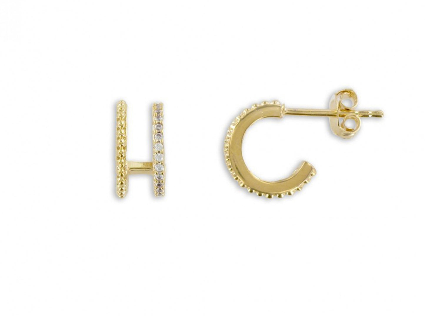 Ohrringe Creolen Doppel Zirkonia Stecker - 16K vergoldet