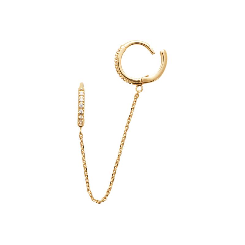 Doppelte Creolen mit Kette und Zirkonia -16K Vergoldet