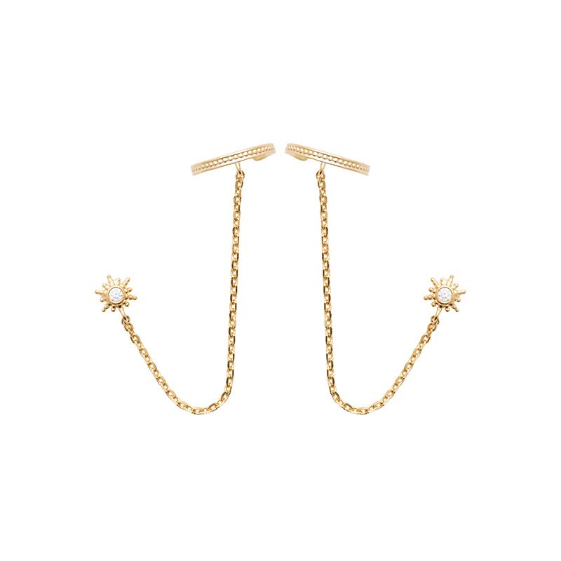 Ear Cuff Twin mit Kette und Ohrstecker vergoldet