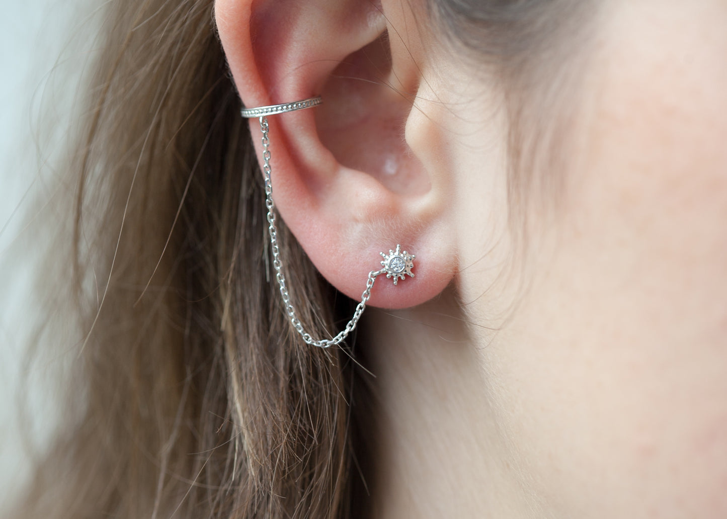 Ear Cuff Twin mit Kette und Ohrstecker