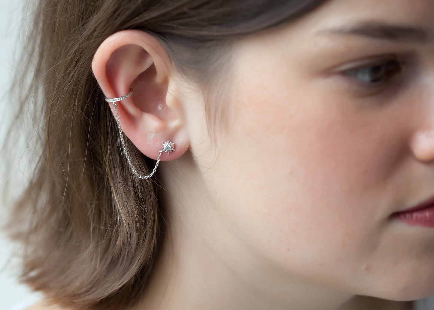 Ear Cuff Twin mit Kette und Ohrstecker