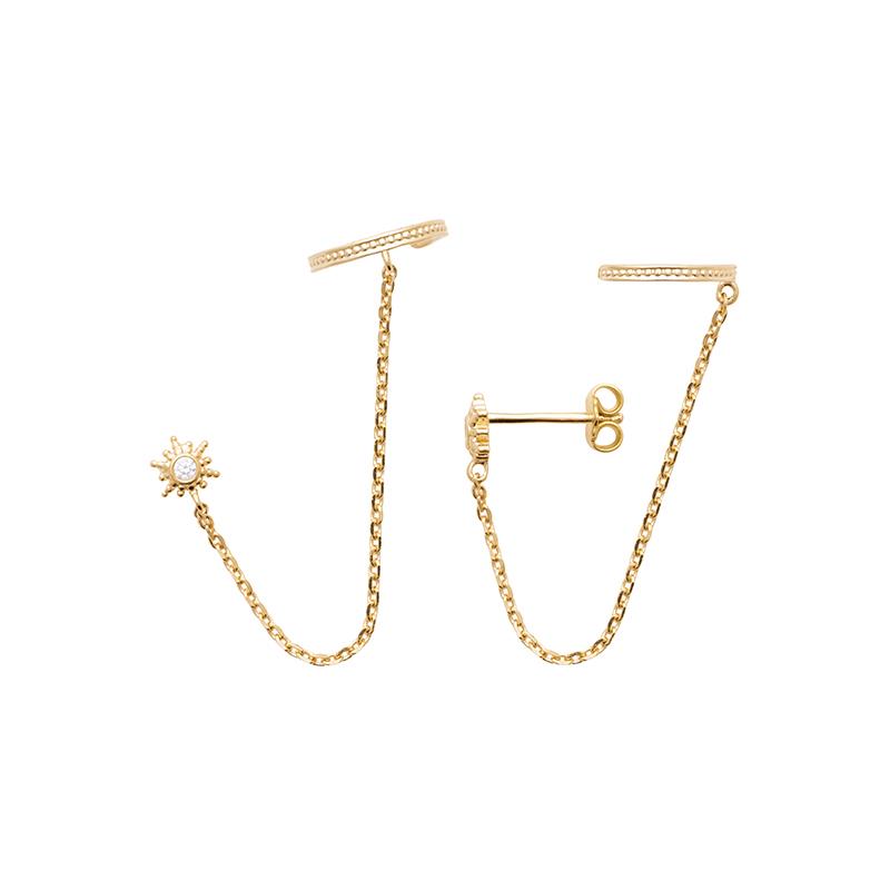 Ear Cuff Twin mit Kette und Ohrstecker vergoldet
