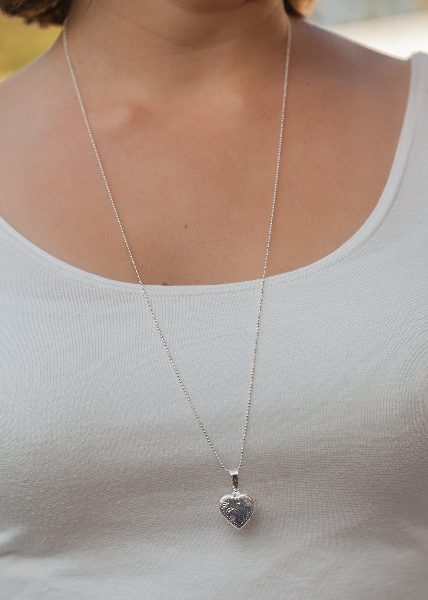 Lange Kette mit Herz Foto Medaillon aus Silber