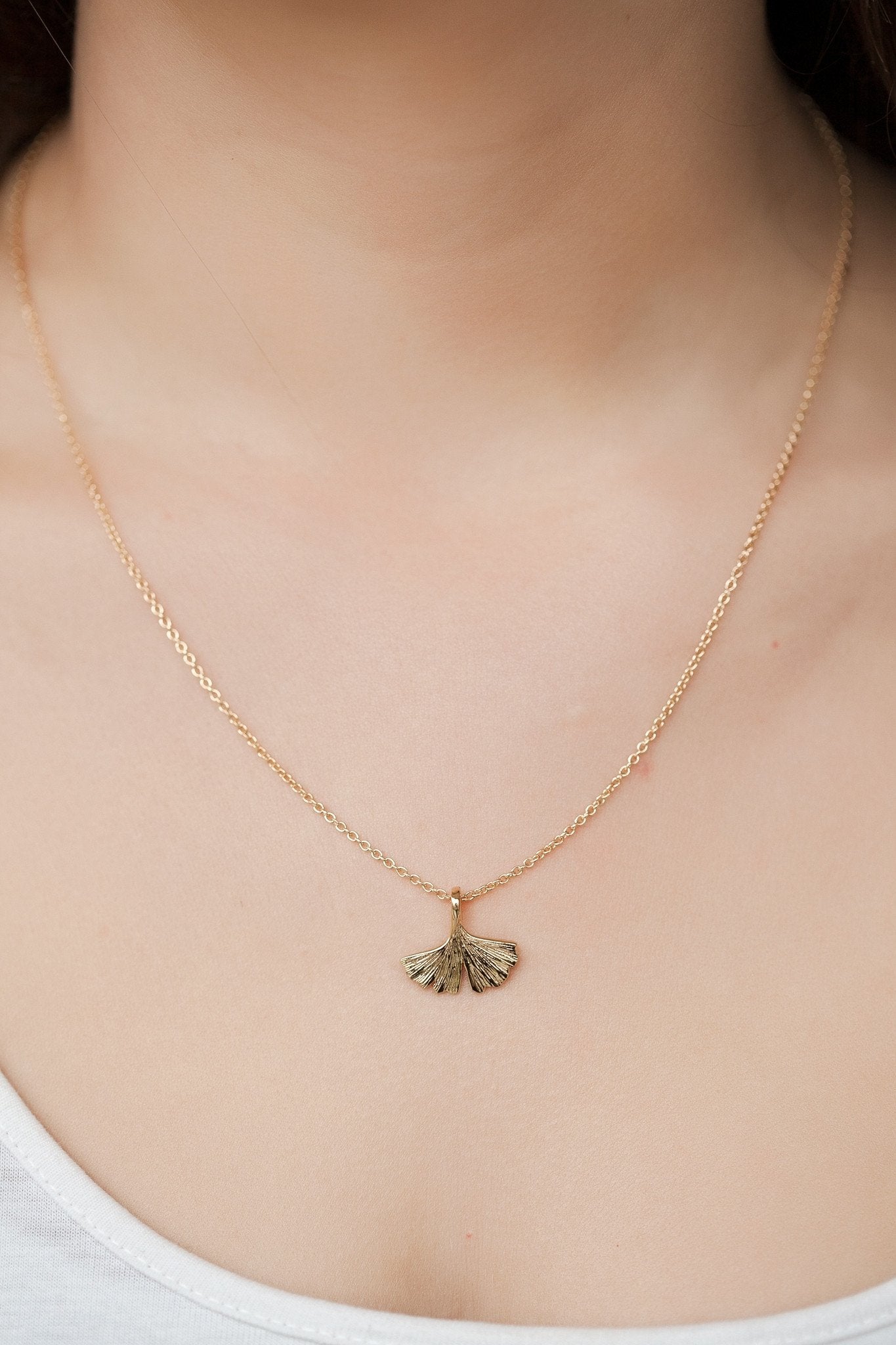 Kette mit Anhänger Ginkgo-Blatt - Ginkgo Kette für Damen Vergoldet