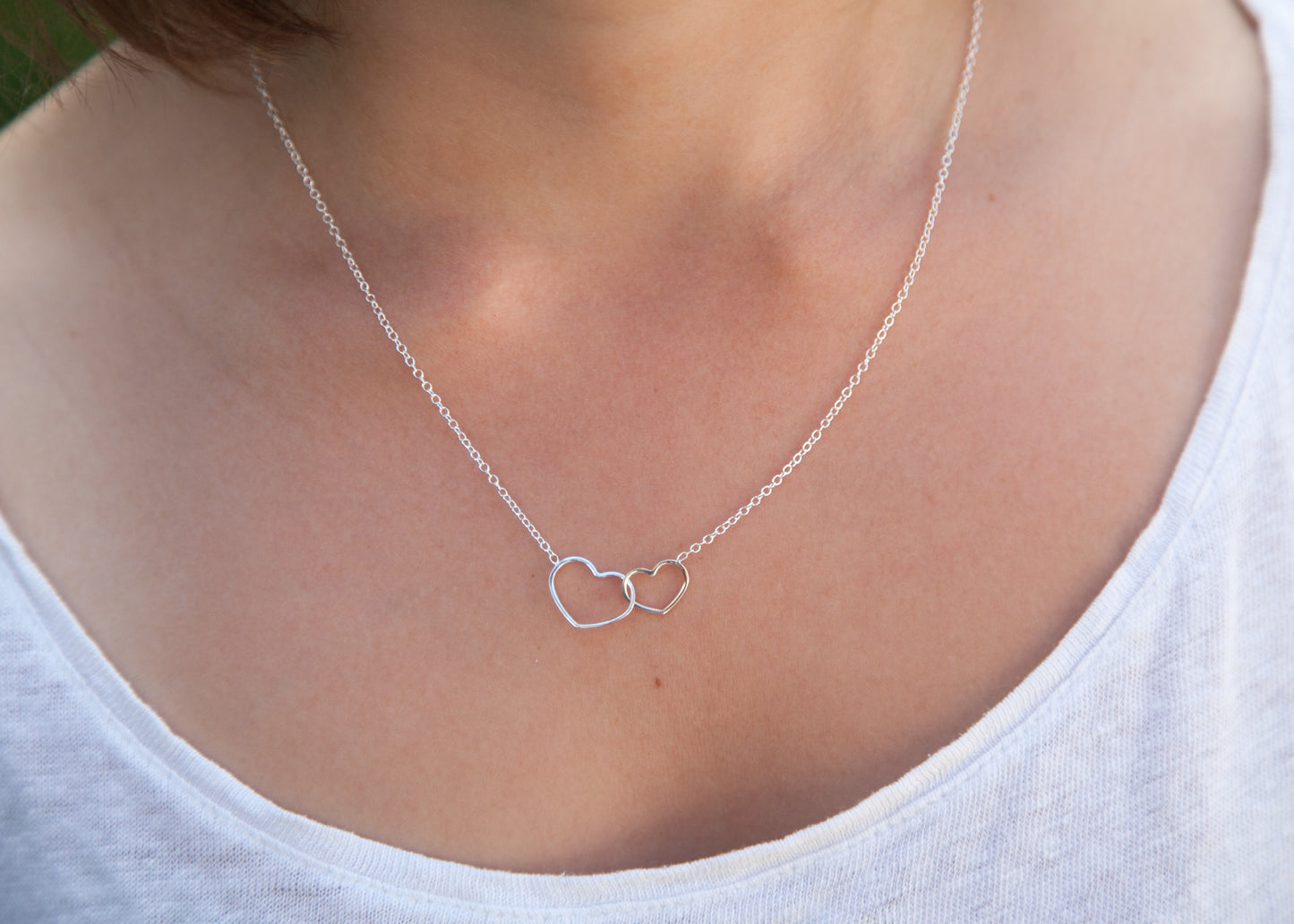 Kette zwei Herzen aus Silber - Herzenskette für Damen