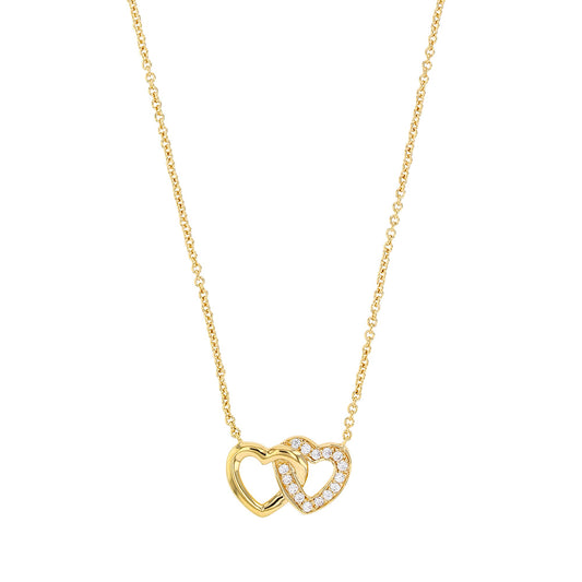 Halskette 2 Herzen mit Zirkonia 16K vergoldet