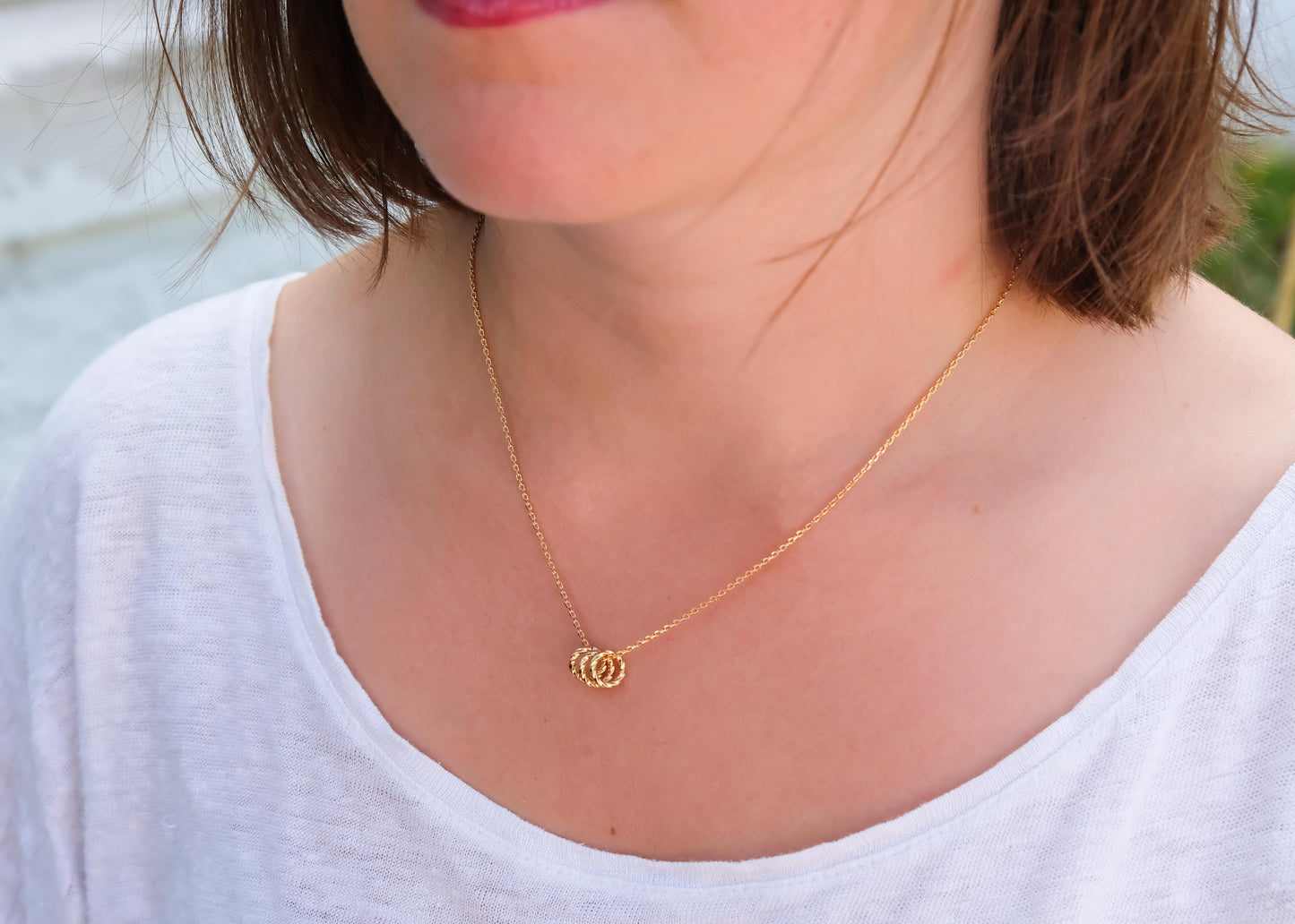 Kette mit 3 Ringen als Anhänger vergoldet