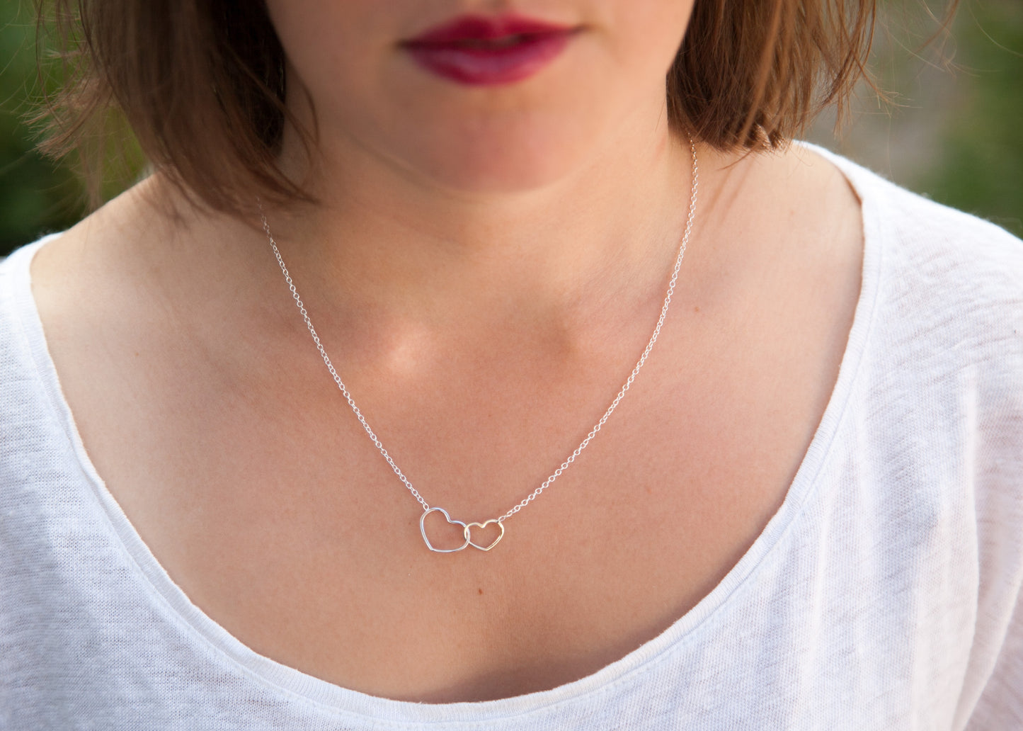Kette zwei Herzen aus Silber - Herzenskette für Damen