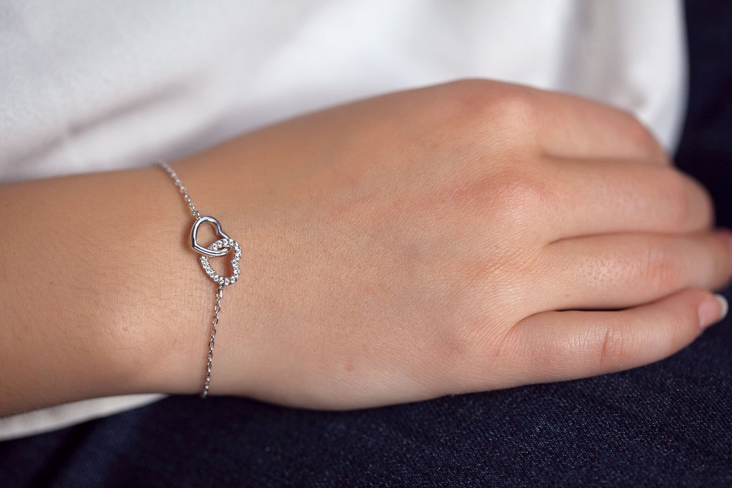 Armband zwei Herzen aus Silber mit Zirkonia