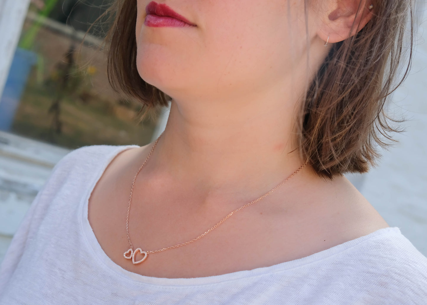 Romantische Herz Halskette mit Zirkonia Rosévergoldet